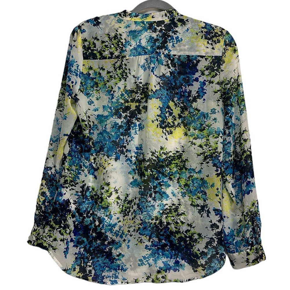 Kut from the Kloth Sheer Floral Print V-Neck Button Down Blouse Size Small - Picture 2 of 7